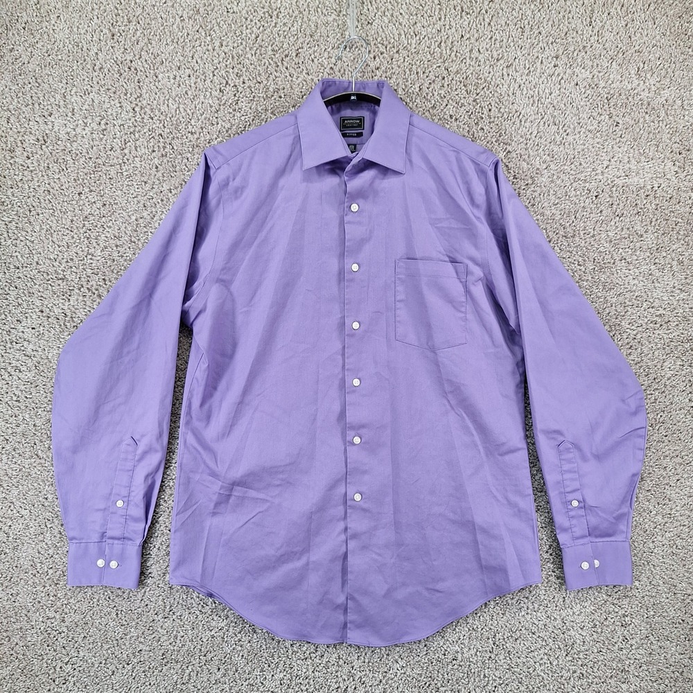 Arrow Dress Shirt Mens 15.5 34/35 Purple Fitted Long Sleeve Business Office